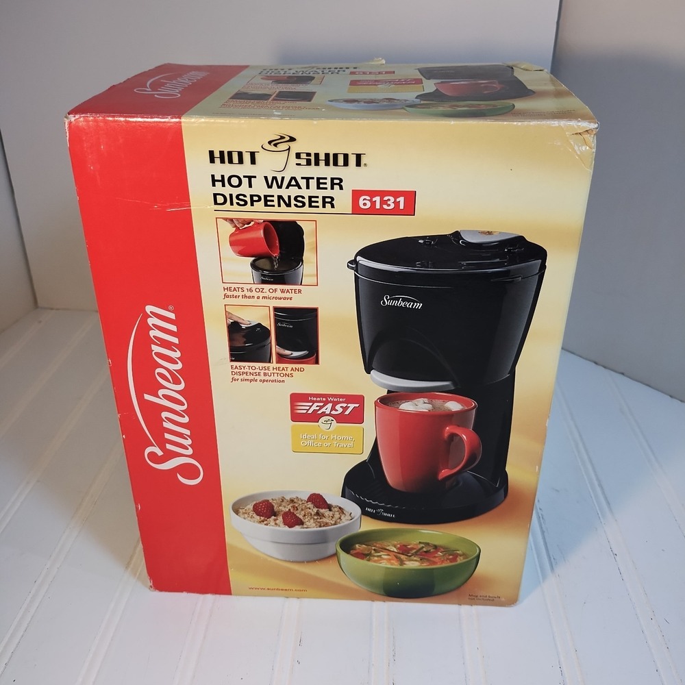Sunbeam Hot Shot 6131 Water Dispenser Black 16oz Heats Fast New Tea Coco Oatmeal